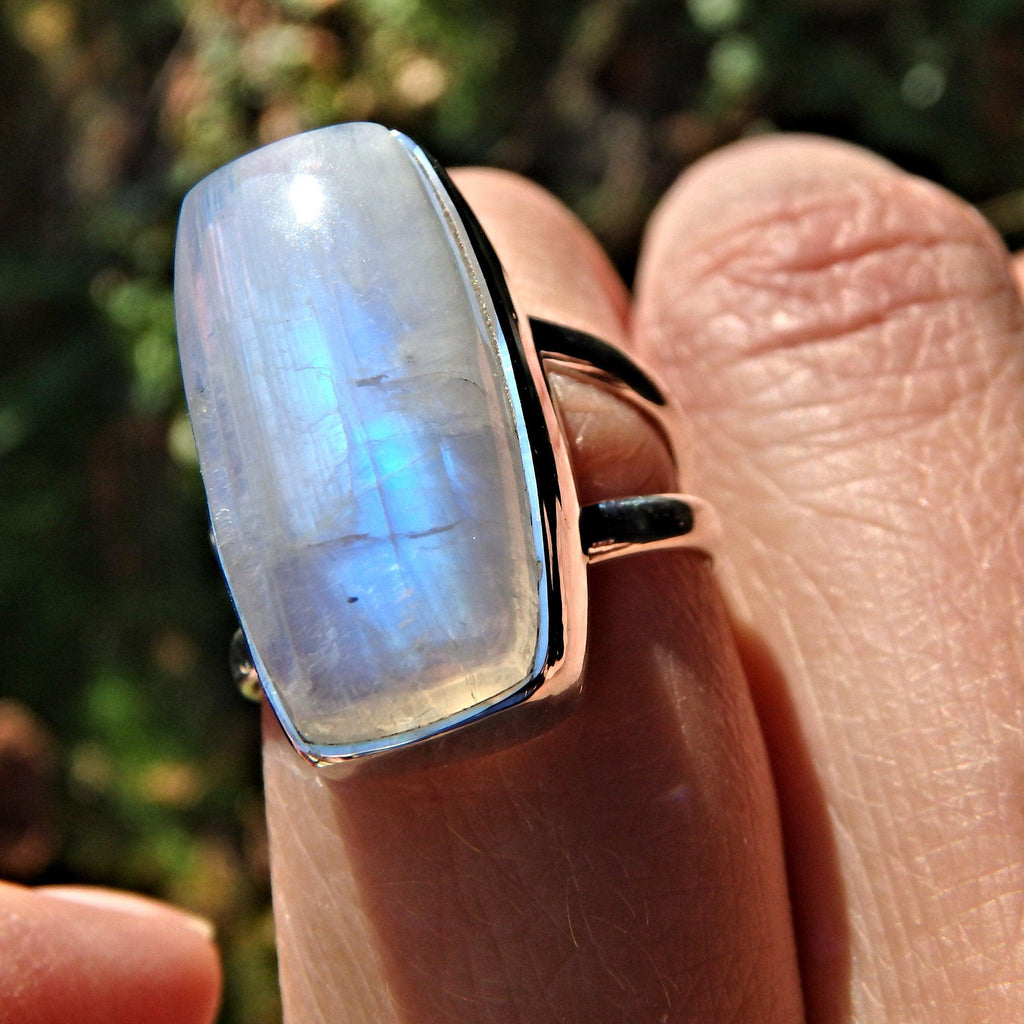 Mystical Blue Flashes Rainbow Moonstone Ring in Sterling Silver (Size 6) - Earth Family Crystals
