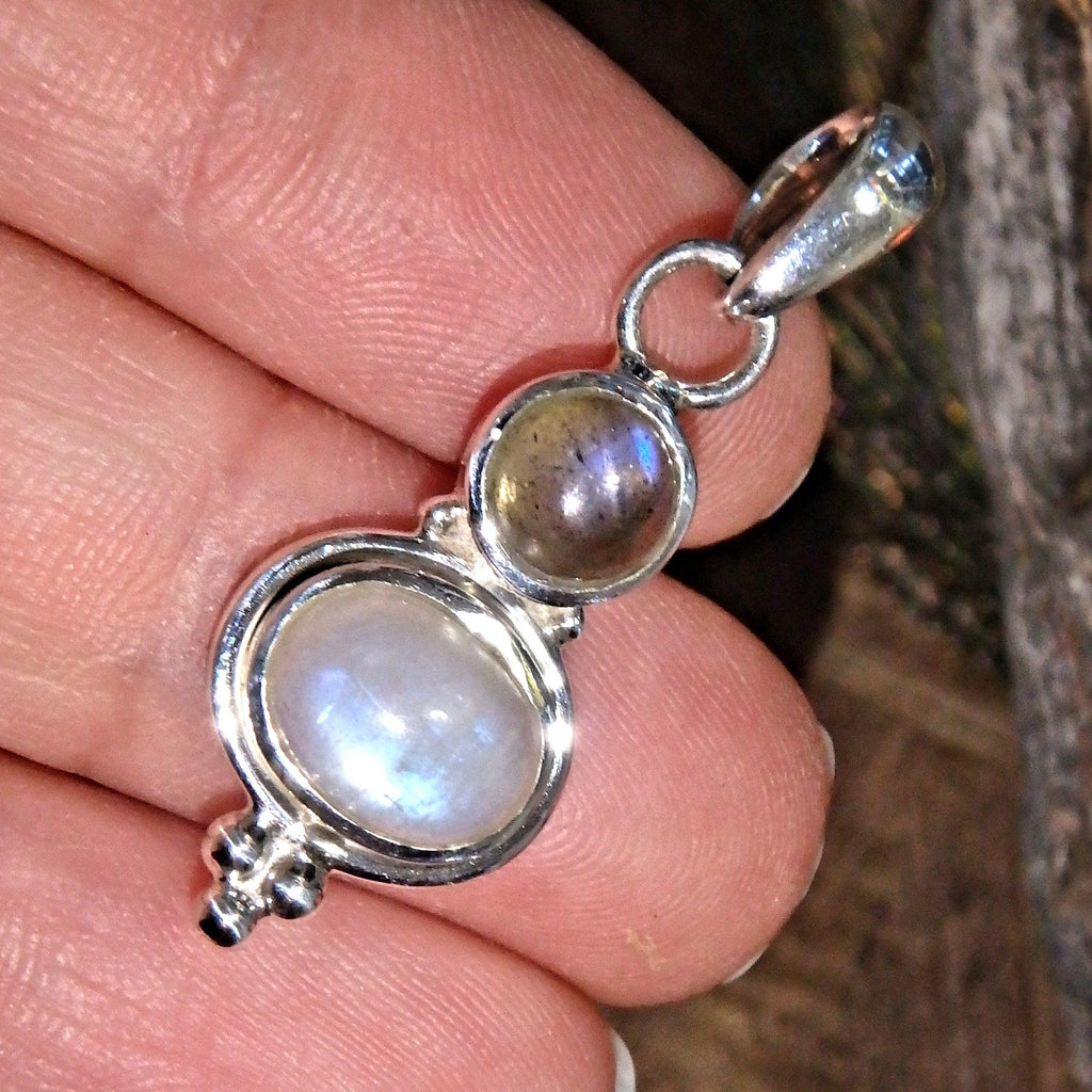 Pretty Dainty Rainbow Moonstone & Labradorite Pendant in Sterling Silver (Includes Silver Chain) 2 - Earth Family Crystals