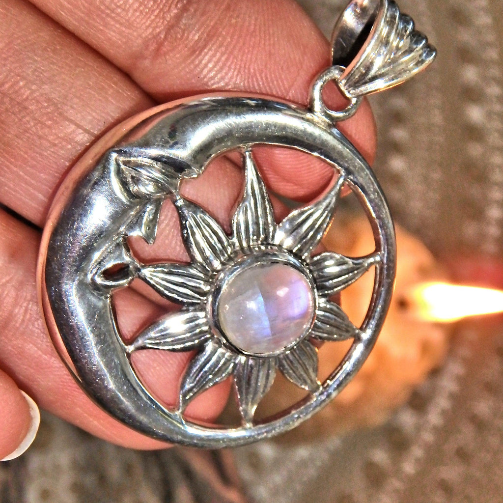 Light Code Rainbow Moonstone Crescent Moon Pendant Sterling Silver (Includes Silver Chain) - Earth Family Crystals