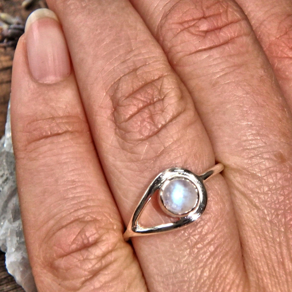 Ideal for Stacking~Dainty Stone Rainbow Moonstone Elegant Sterling Silver Ring (Size 7, 8) - Earth Family Crystals