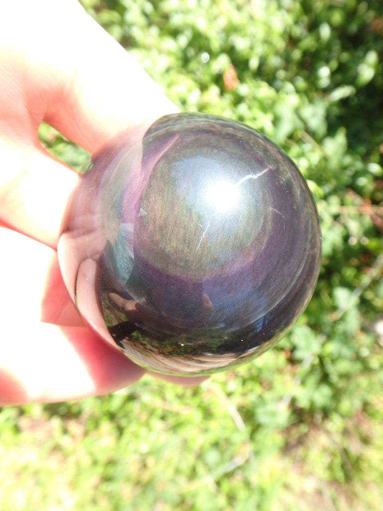 Deep & Mysterious Rainbow Obsidian Sphere Carving From Mexico - Earth Family Crystals