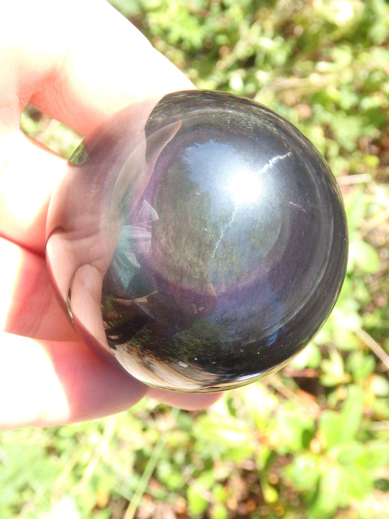 Deep & Mysterious Rainbow Obsidian Sphere Carving From Mexico - Earth Family Crystals