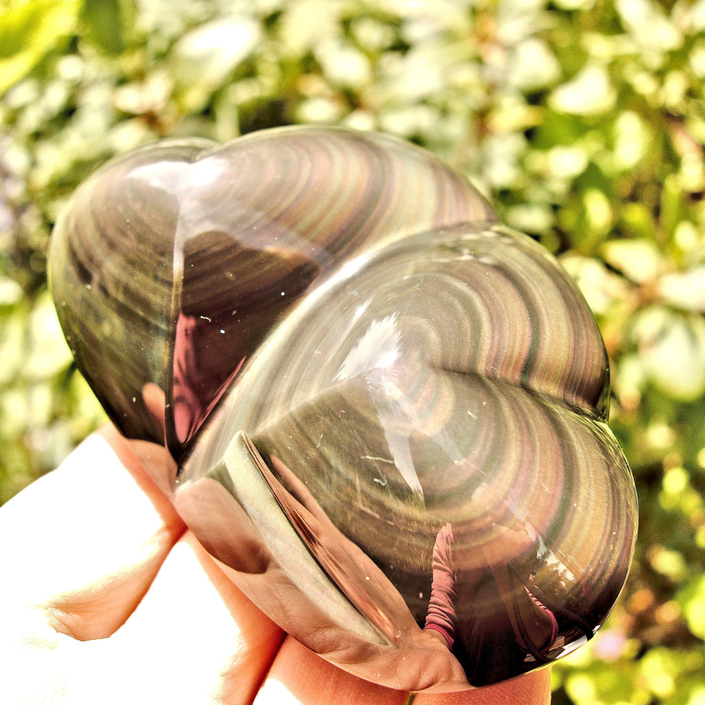 Stunning Double Heart Rainbow Obsidian Carving From Mexico - Earth Family Crystals