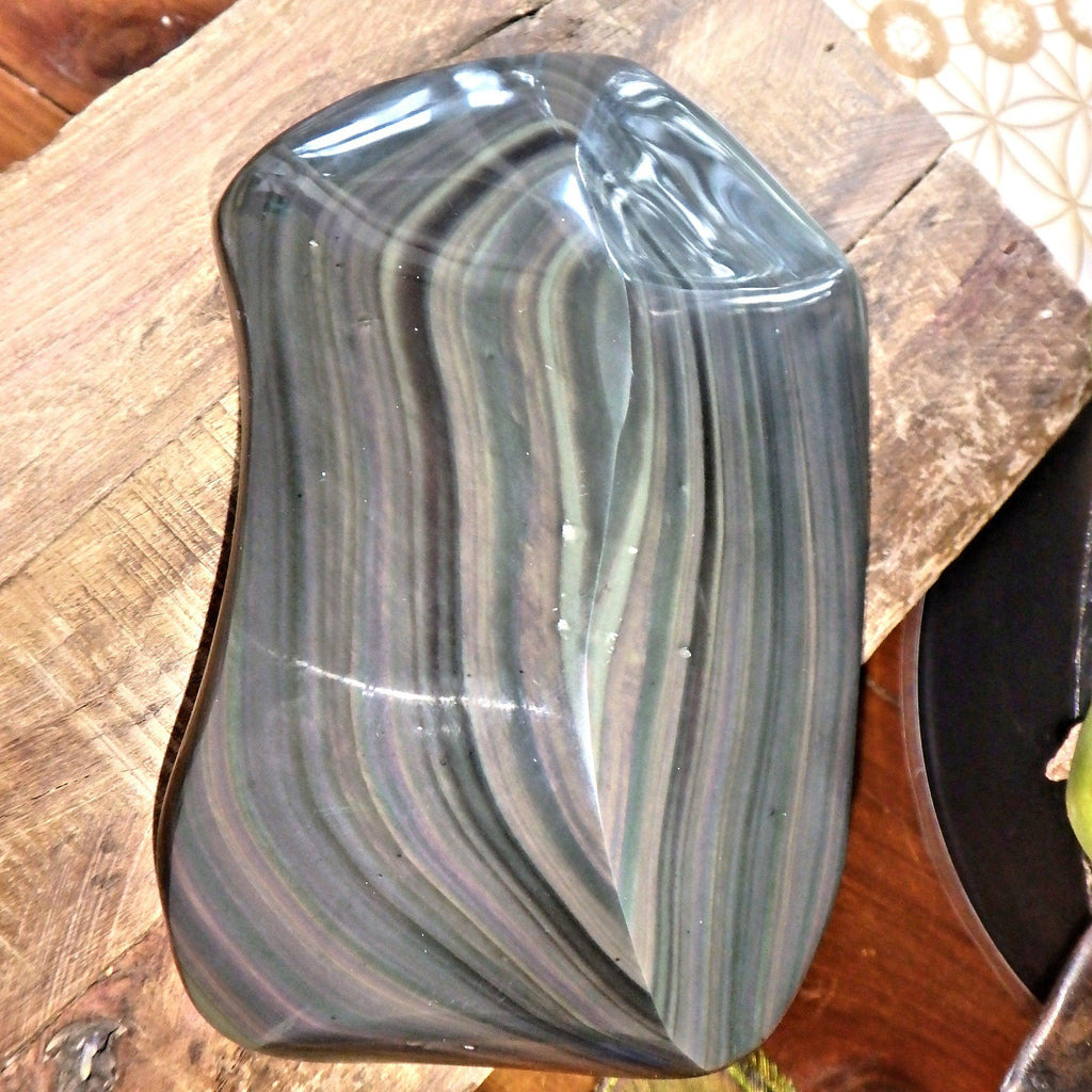 Magnificent XL Rainbow Obsidian Butterfly & Heart Display Specimen - Earth Family Crystals