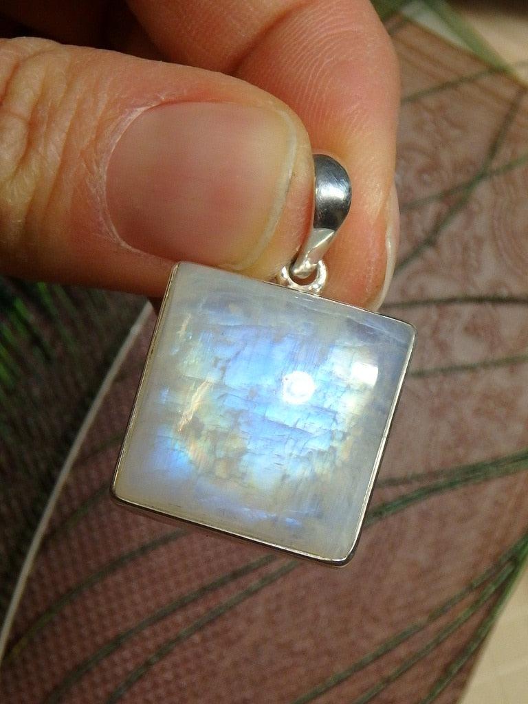 Gorgeous Flashes Rainbow Moonstone  Gemstone Pendant In Sterling Silver (Includes Silver Chain) - Earth Family Crystals