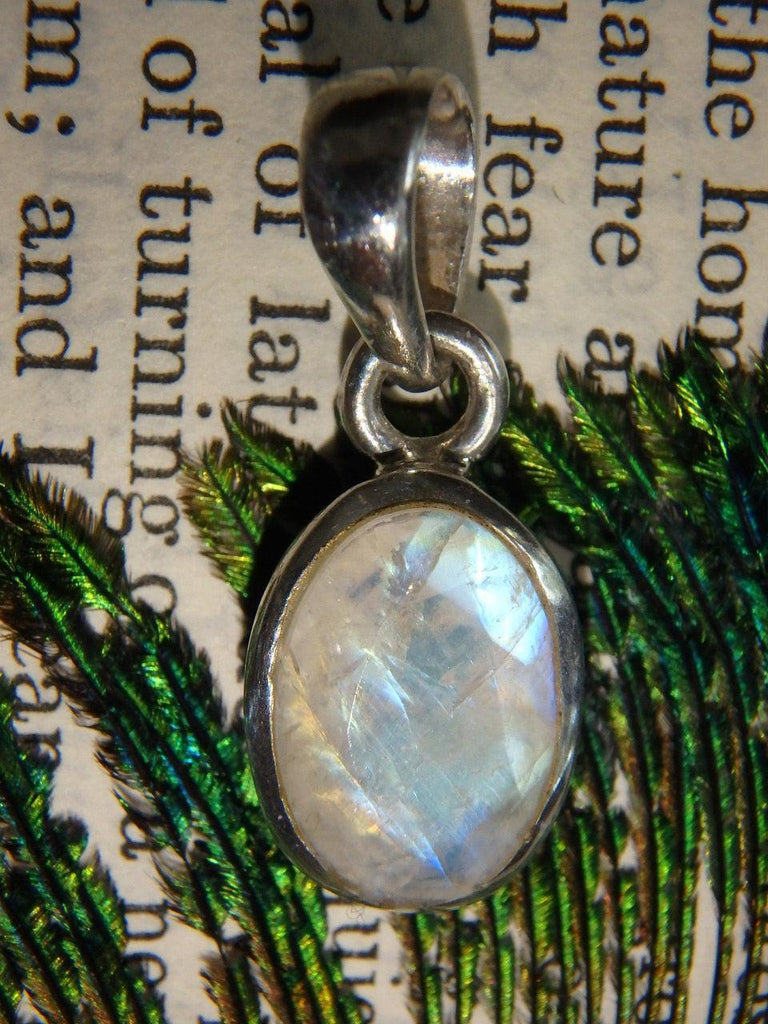 Super Yellow & Blue Flashes Faceted Rainbow Moonstone Pendant in Sterling Silver (Includes Silver Chain) - Earth Family Crystals