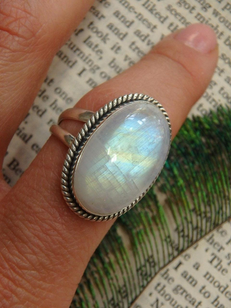 Lovely Colors Rainbow Moonstone Ring In Sterling Silver (Size 9.5) - Earth Family Crystals