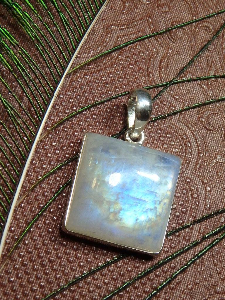 Gorgeous Flashes Rainbow Moonstone  Gemstone Pendant In Sterling Silver (Includes Silver Chain) - Earth Family Crystals