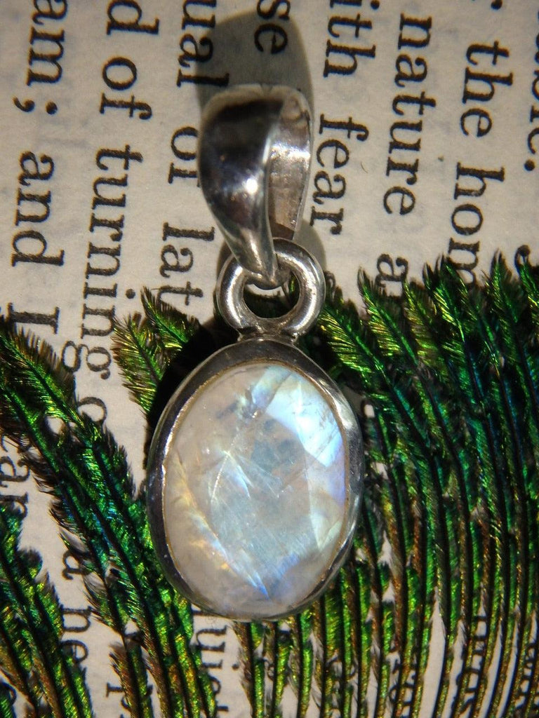 Super Yellow & Blue Flashes Faceted Rainbow Moonstone Pendant in Sterling Silver (Includes Silver Chain) - Earth Family Crystals