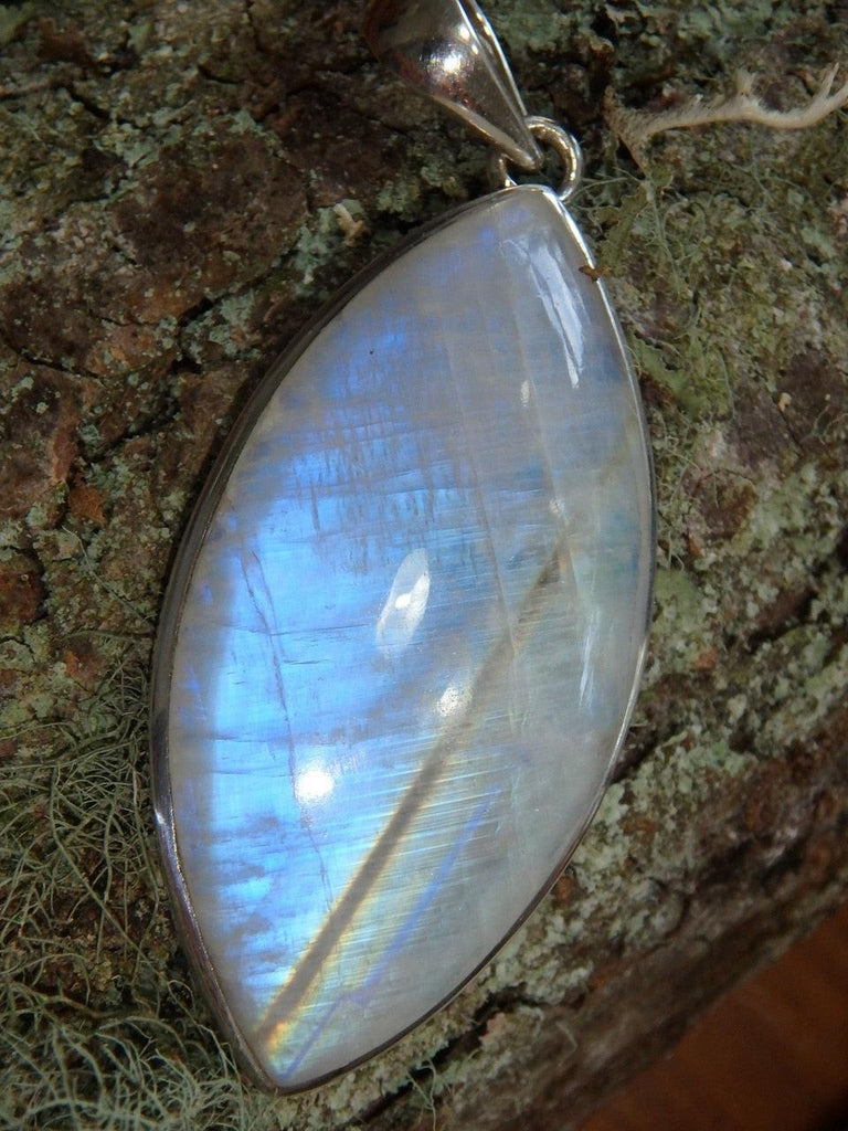 Extreme Statement Piece! Chunky Blue & Golden Rainbow Moonstone  Pendant in Sterling Silver (Includes Silver Chain) - Earth Family Crystals