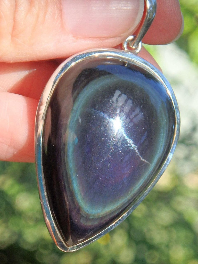 Mysterious Swirls Chunky Rainbow Obsidian Pendant in Sterling Silver (Includes Silver Chain) - Earth Family Crystals