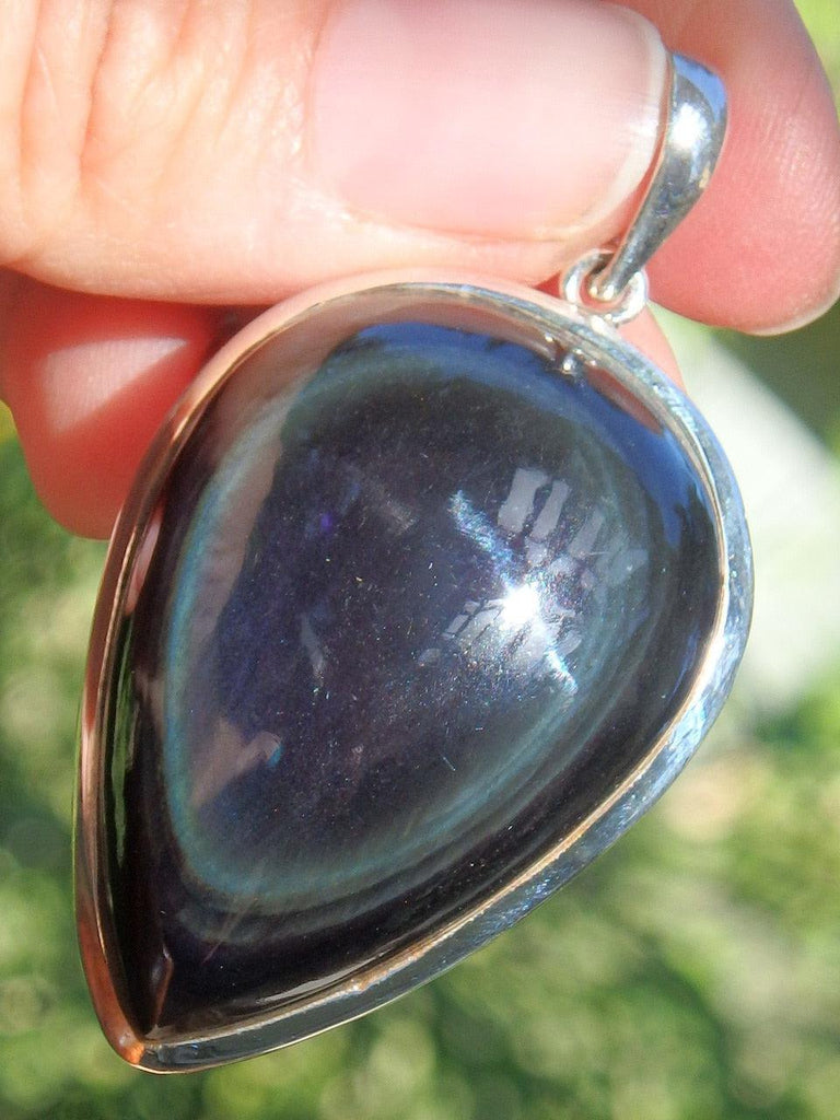 Mysterious Swirls Chunky Rainbow Obsidian Pendant in Sterling Silver (Includes Silver Chain) - Earth Family Crystals