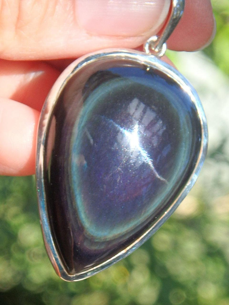 Mysterious Swirls Chunky Rainbow Obsidian Pendant in Sterling Silver (Includes Silver Chain) - Earth Family Crystals