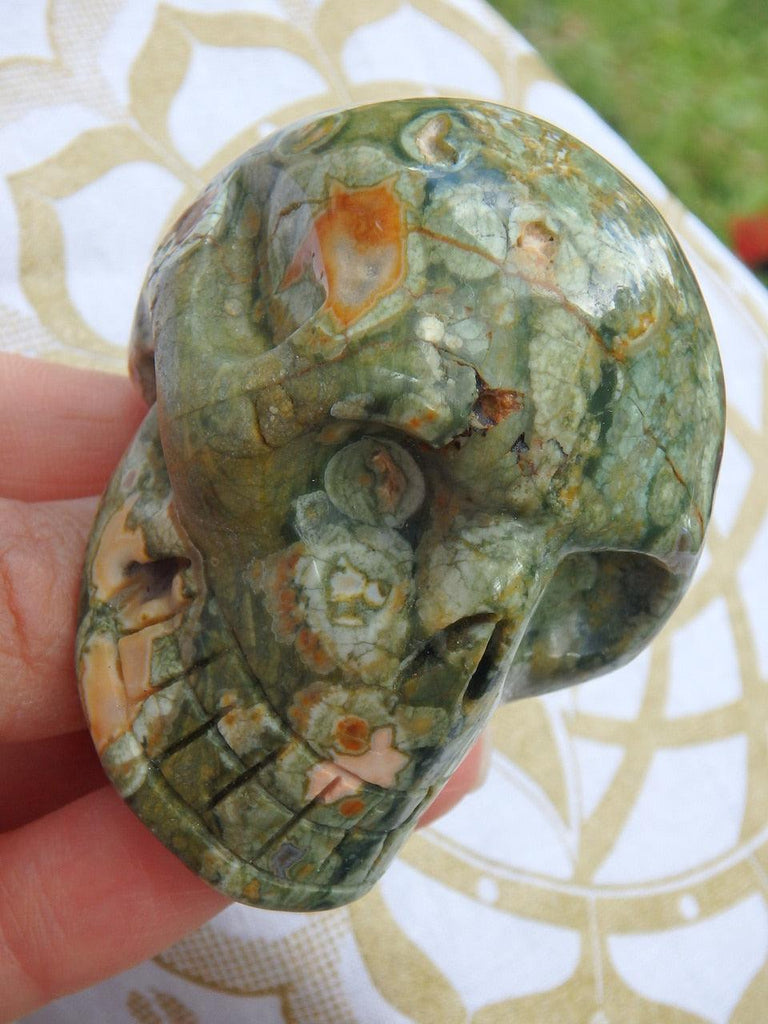 Wonderful Orbs Rainforest Jasper Skull Carving - Earth Family Crystals