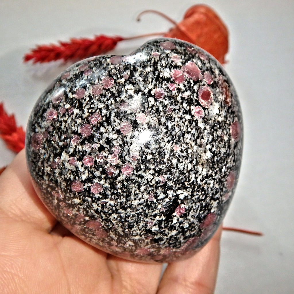 Cranberry Red Spinel Inclusions in Fuchsite Heart Carving 2 - Earth Family Crystals