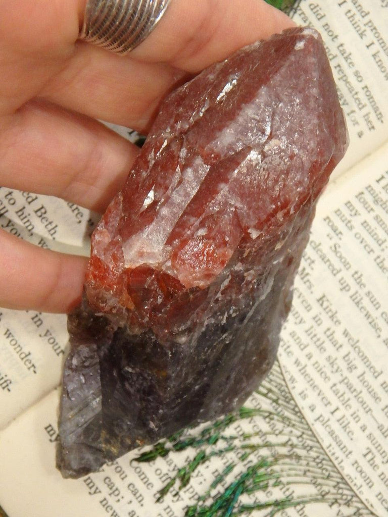 Perfect Large Elestial Red Amethyst Point With Quartz Druzy Frosting From Brazil - Earth Family Crystals