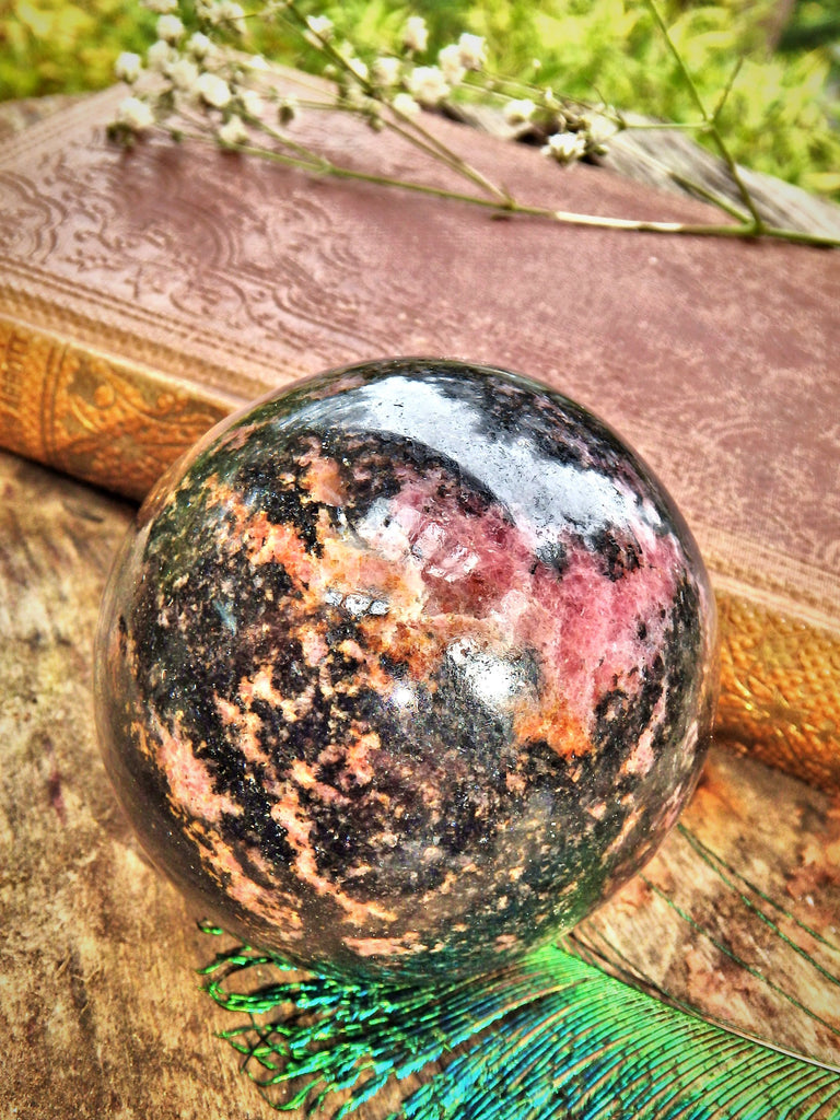 Large Chunky Deep Blushing Pink Rhodonite Sphere Carving - Earth Family Crystals