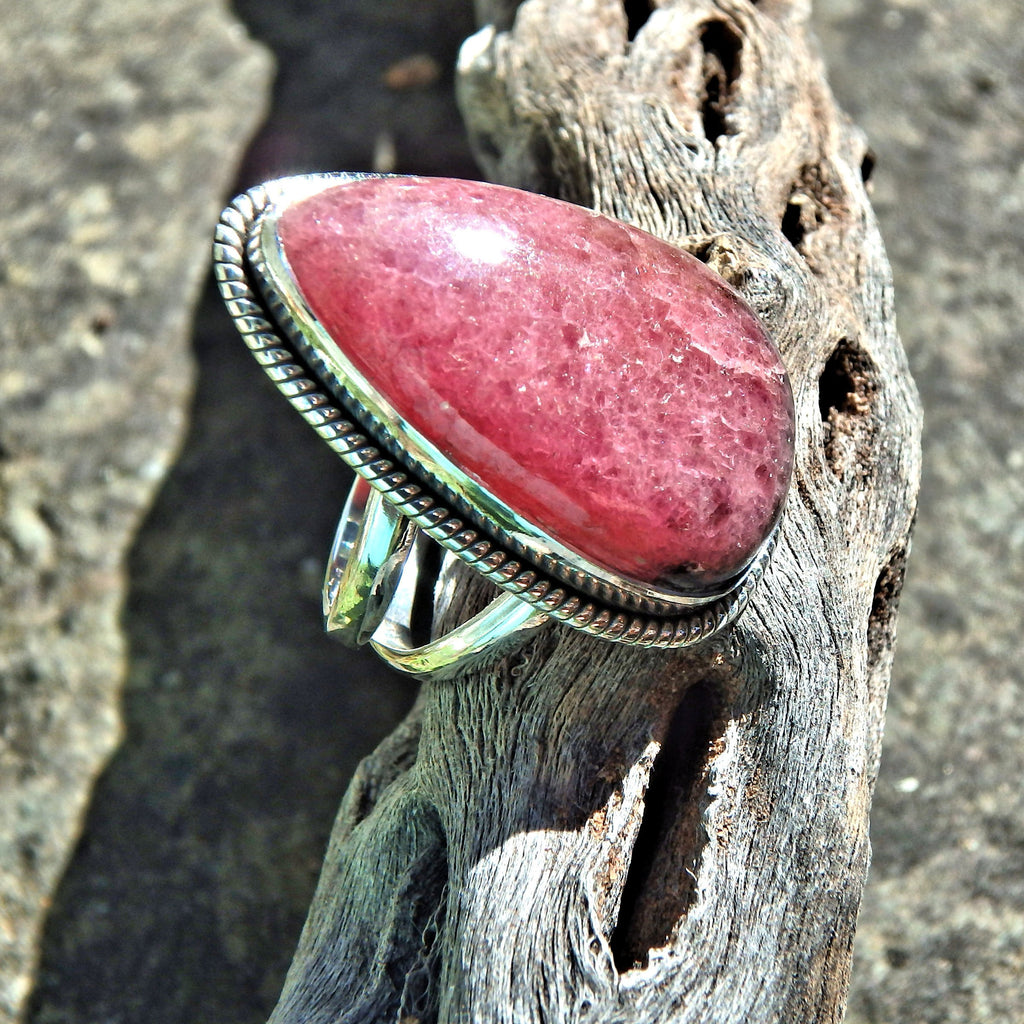 Deep Cranberry Red & Hints of Black Rhodonite Ring in Sterling Silver (Size 6) - Earth Family Crystals