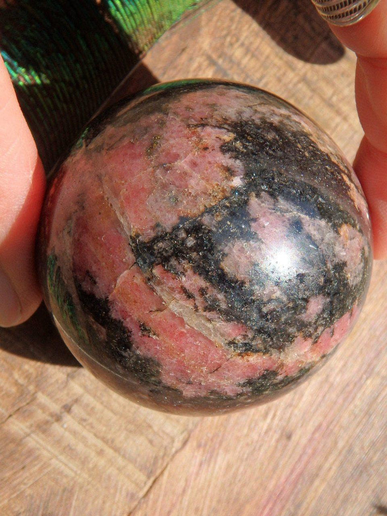 Deep Pink Patterns Rhodonite Sphere Carving - Earth Family Crystals