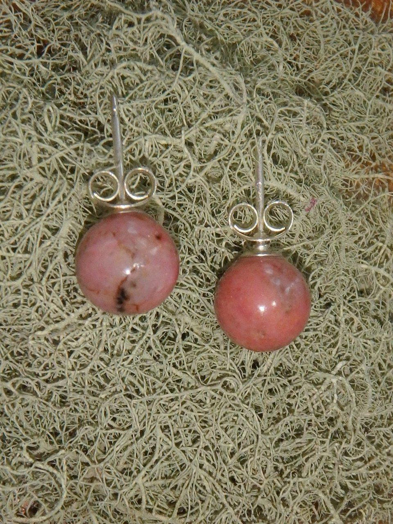 Creamy Pink Rhodonite Stud Earrings in Sterling Silver - Earth Family Crystals