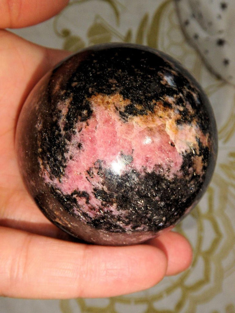 Swirling Pink Patterns Rhodonite Sphere Carving - Earth Family Crystals