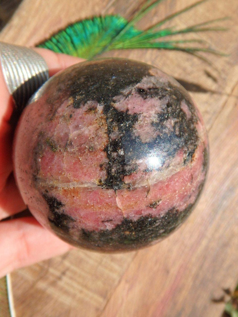 Deep Pink Patterns Rhodonite Sphere Carving - Earth Family Crystals