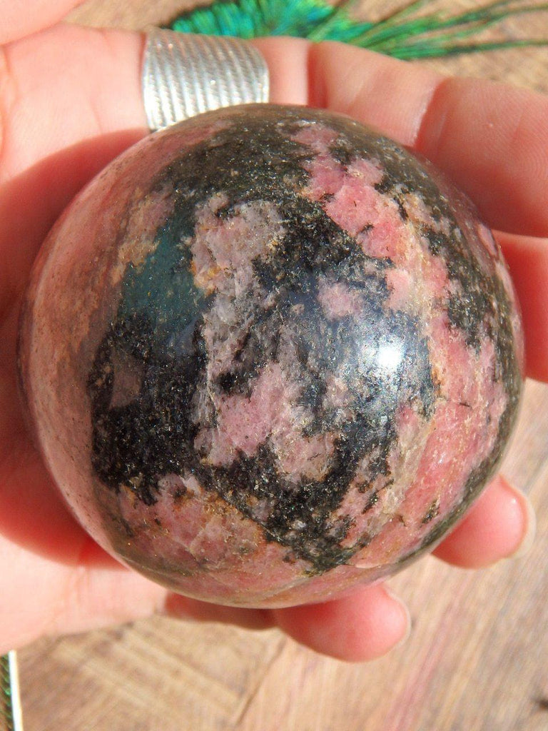 Deep Pink Patterns Rhodonite Sphere Carving - Earth Family Crystals