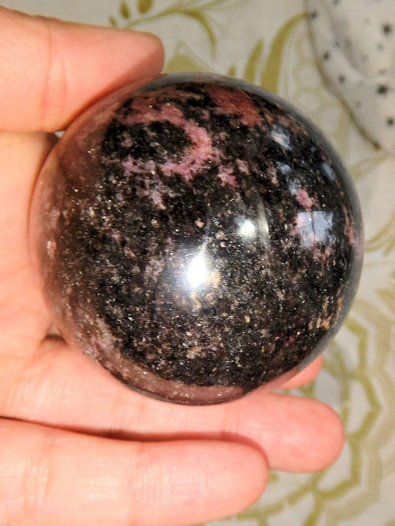 Swirling Pink Patterns Rhodonite Sphere Carving - Earth Family Crystals