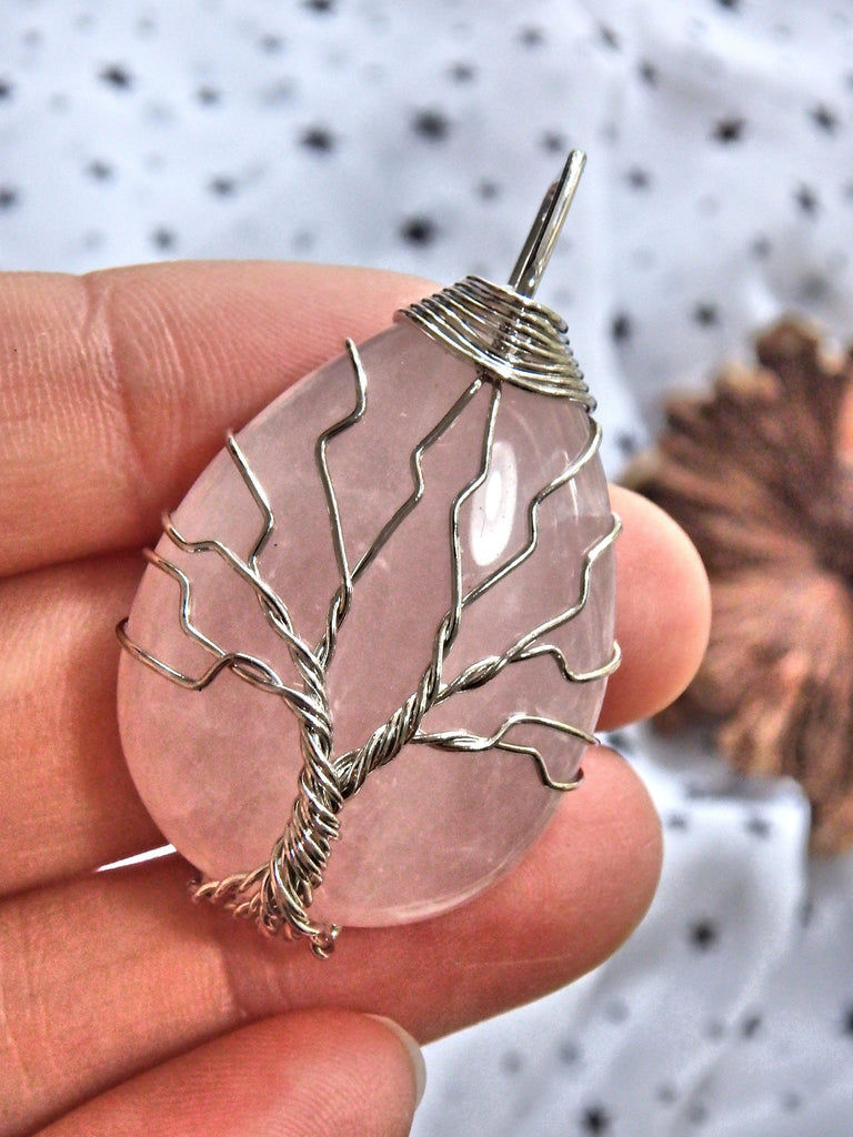 Sweet Pink Rose Quartz Tree of Life Wire Wrapped Pendant - Earth Family Crystals