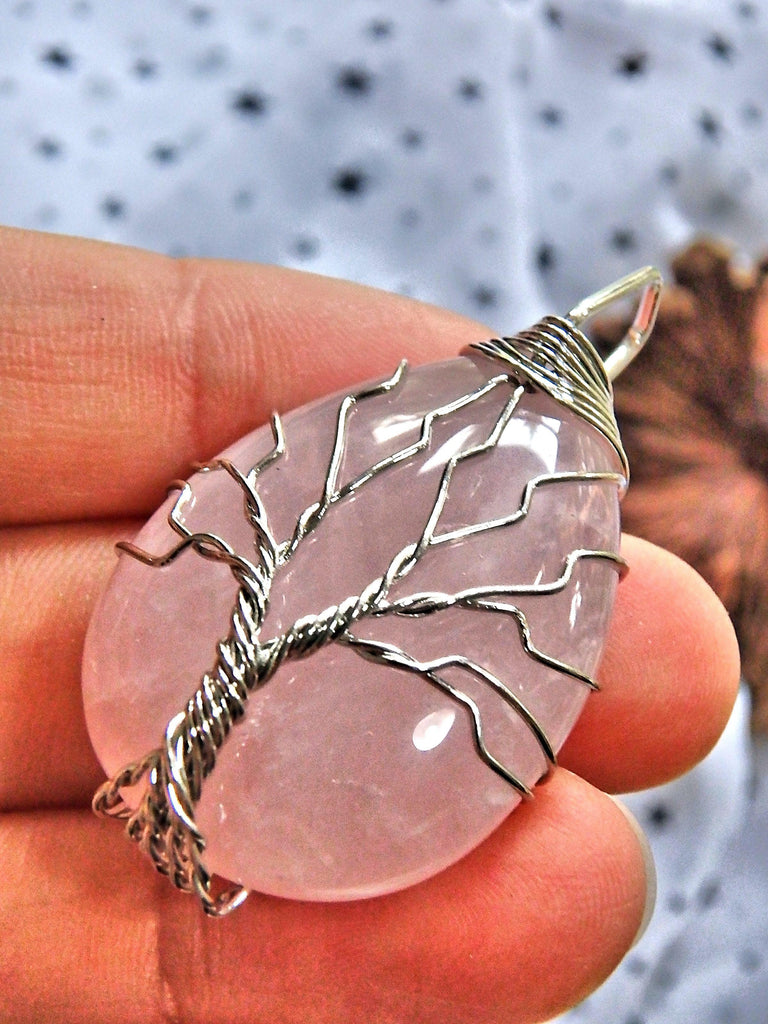 Sweet Pink Rose Quartz Tree of Life Wire Wrapped Pendant - Earth Family Crystals