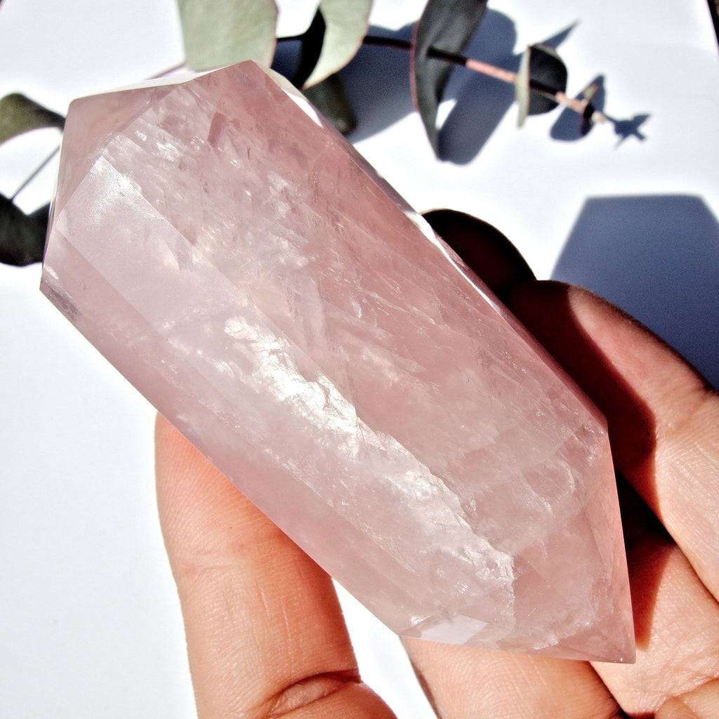 Powerful Double Terminated Vogel Style Rose Quartz Wand Carving - Earth Family Crystals