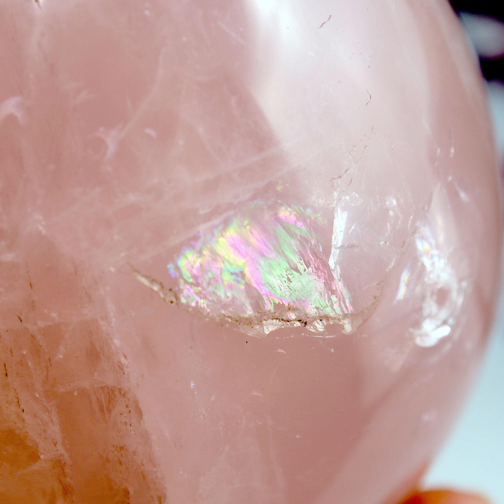 Mesmerizing Rainbow~ Large & Chunky Sweet Pink Rose Quartz Egg Carving - Earth Family Crystals