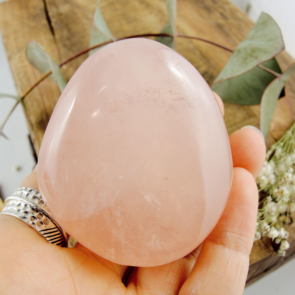 Gorgeous Optical Pink Rose Quartz Palm Stone - Earth Family Crystals