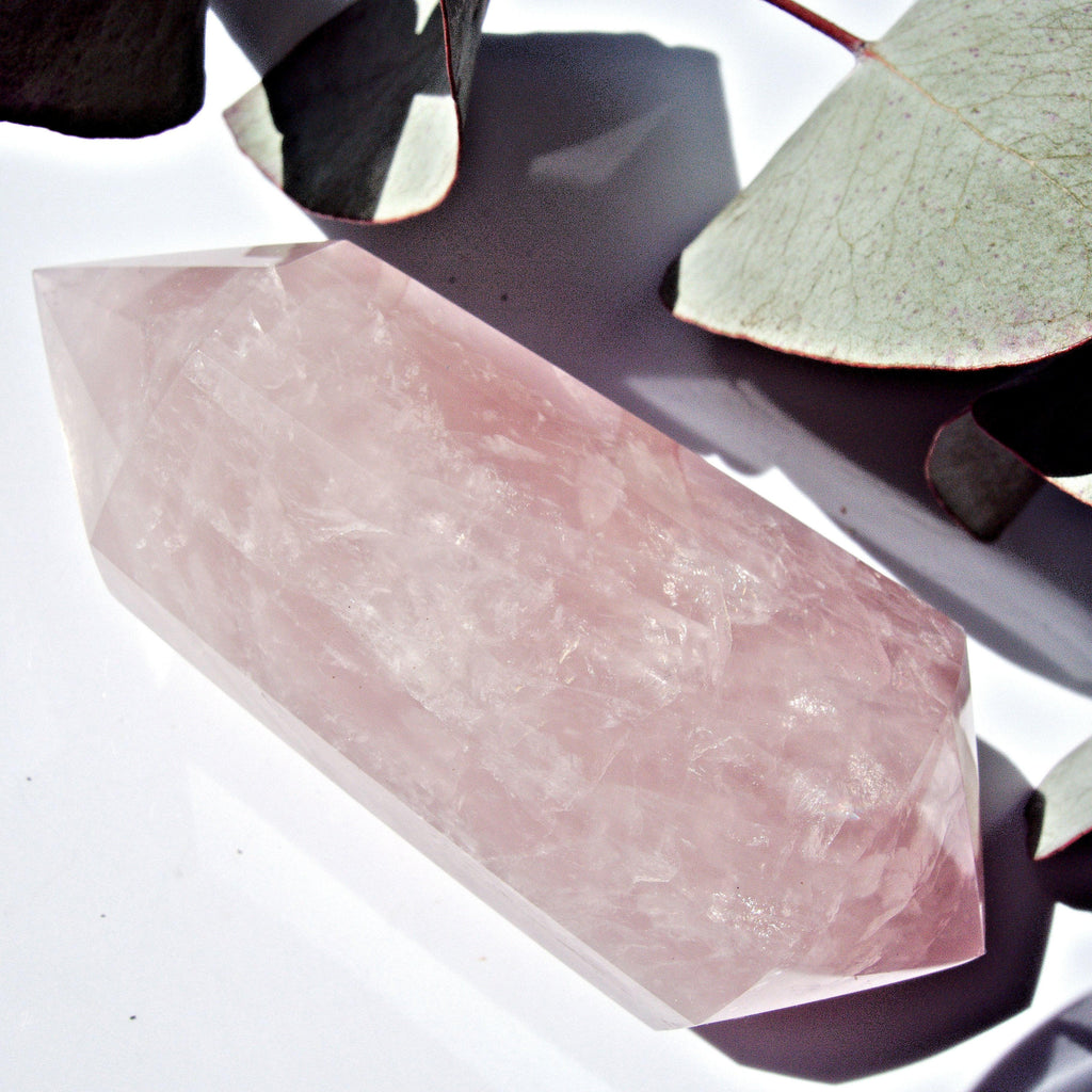 Powerful Double Terminated Vogel Style Rose Quartz Wand Carving - Earth Family Crystals