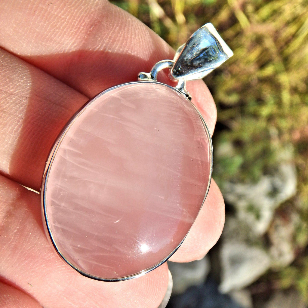Heart Healing Optical Pink Rose Quartz  Pendant in Sterling Silver (Includes Silver Chain) - Earth Family Crystals