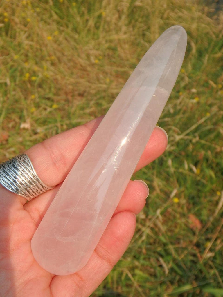 Shiny Sweet Pink Rose Quartz Massage Wand Carving - Earth Family Crystals