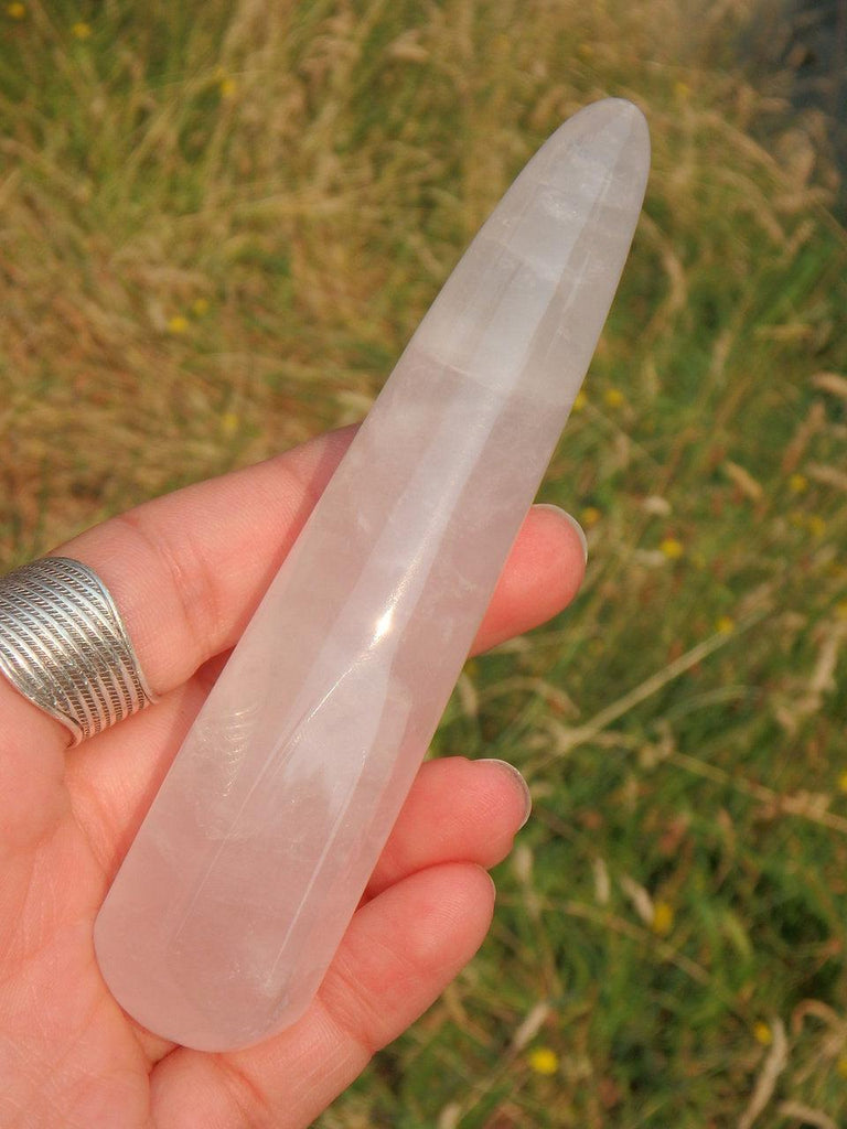 Shiny Sweet Pink Rose Quartz Massage Wand Carving - Earth Family Crystals