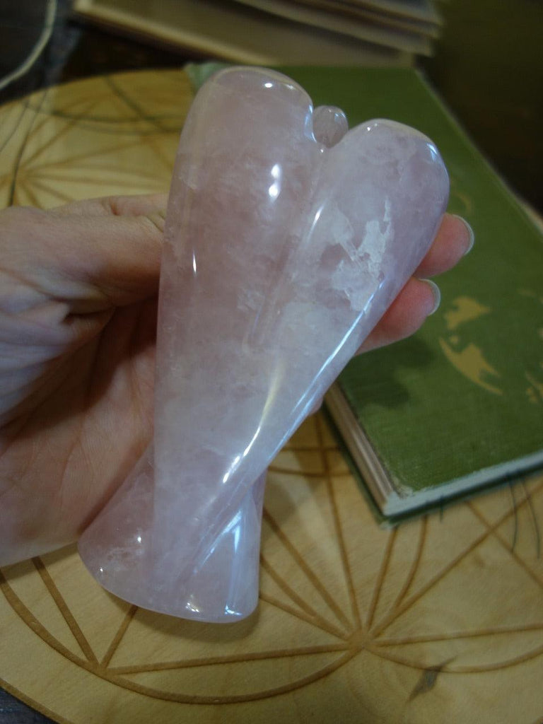 Large Sweet Pink Rose Quartz Angel Display Carving - Earth Family Crystals