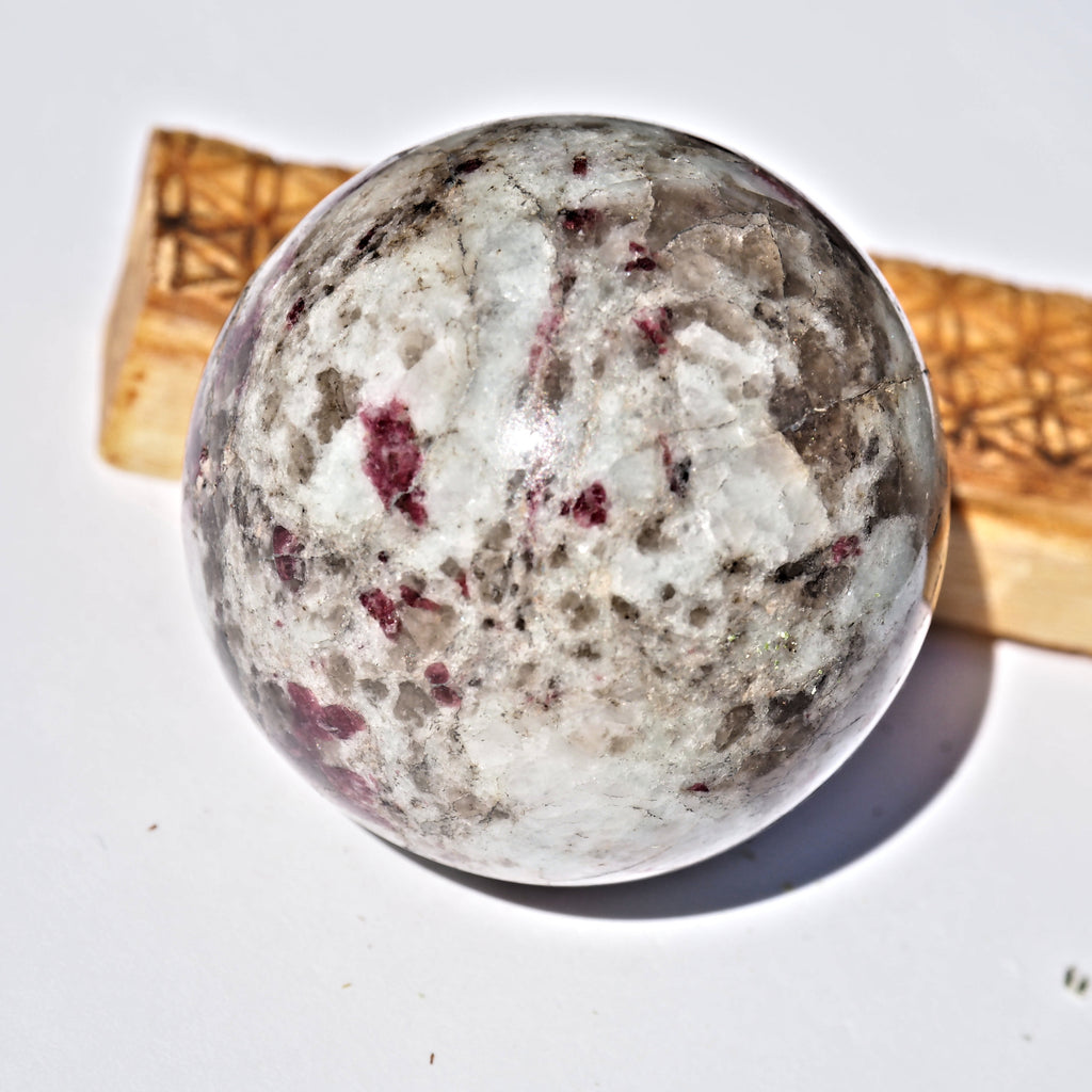 Rubellite in Milky Quartz Sphere Carving - Earth Family Crystals