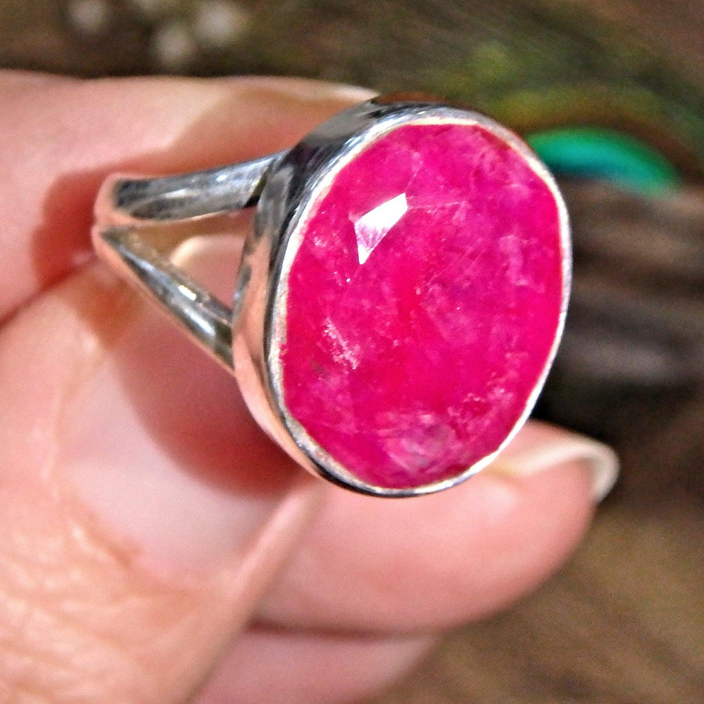 Deep Burgundy Faceted Ruby Gemstone Ring in Sterling Silver (Size 6) - Earth Family Crystals