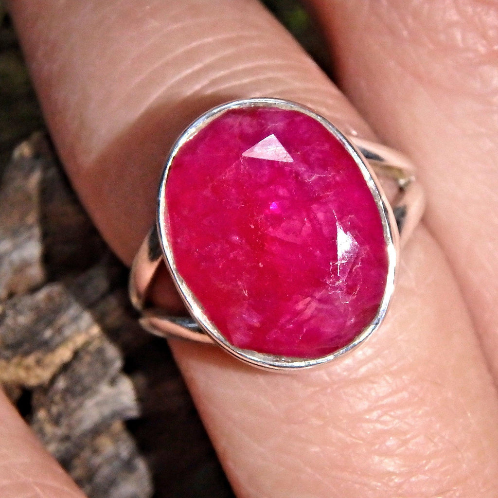 Deep Burgundy Faceted Ruby Gemstone Ring in Sterling Silver (Size 6) - Earth Family Crystals