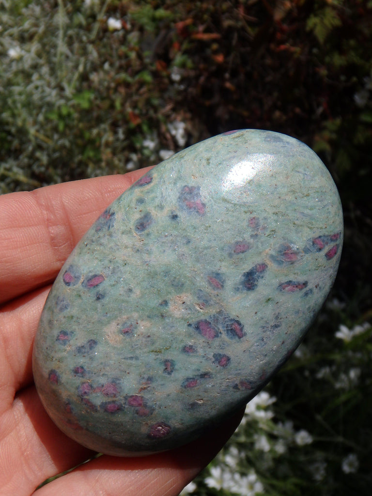 Soothing Mint Green & Lipstick Pink Ruby Fuschite Hand Held Carving 1 - Earth Family Crystals