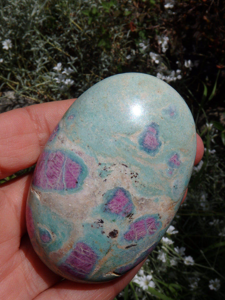 Soothing Mint Green & Lipstick Pink Ruby Fuschite Hand Held Carving 2 - Earth Family Crystals