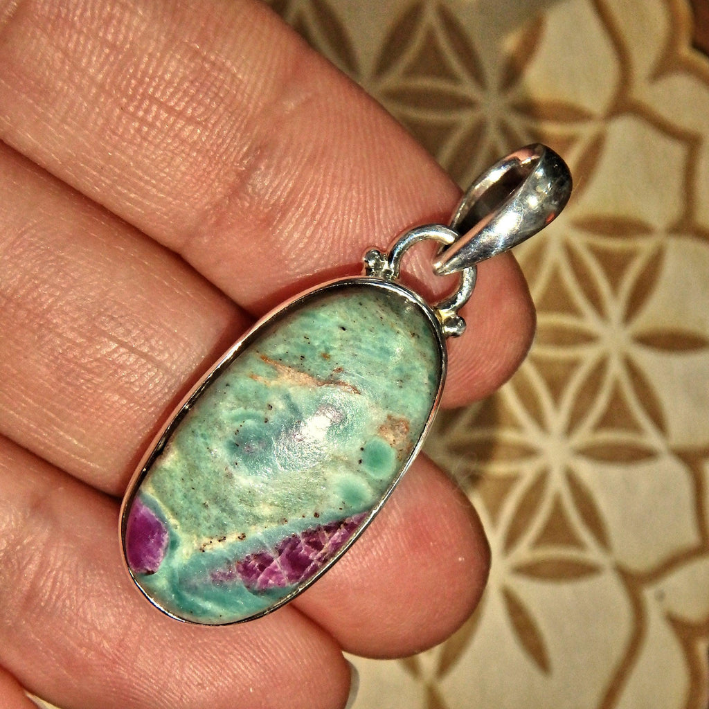 Mint Green & Burgundy Ruby Fuschite Sterling Silver Pendant (Includes Silver Chain)1 - Earth Family Crystals