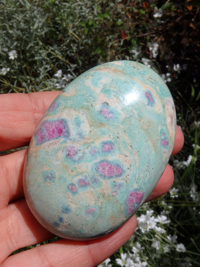 Soothing Mint Green & Lipstick Pink Ruby Fuschite Hand Held Carving 2 - Earth Family Crystals