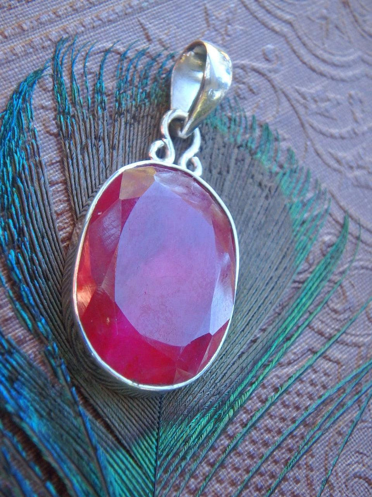 Vibrant Cranberry Red Ruby Faceted Gemstone Pendant In Sterling Silver (Includes Silver Chain)1 - Earth Family Crystals