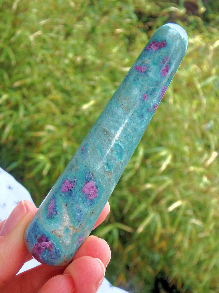 Mint Green & Lush Ruby Fuschite Wand Carving 1 - Earth Family Crystals