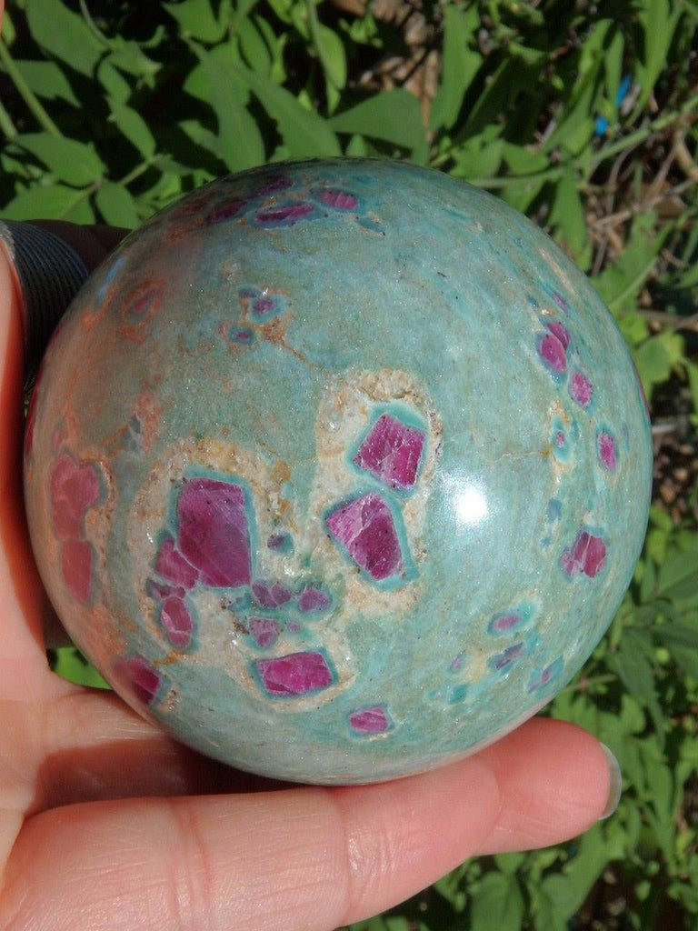 Incredible Mint Blue & Burgundy Large Ruby Fuchsite Sphere Carving - Earth Family Crystals