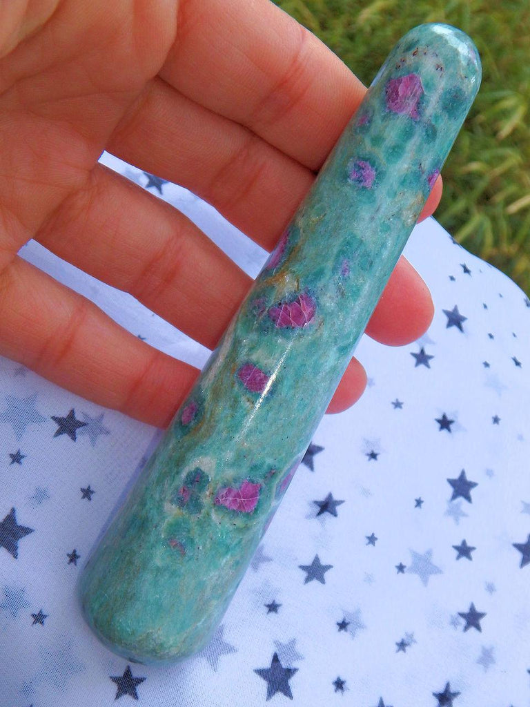 Mint Green & Lush Ruby Fuschite Wand Carving 3 - Earth Family Crystals