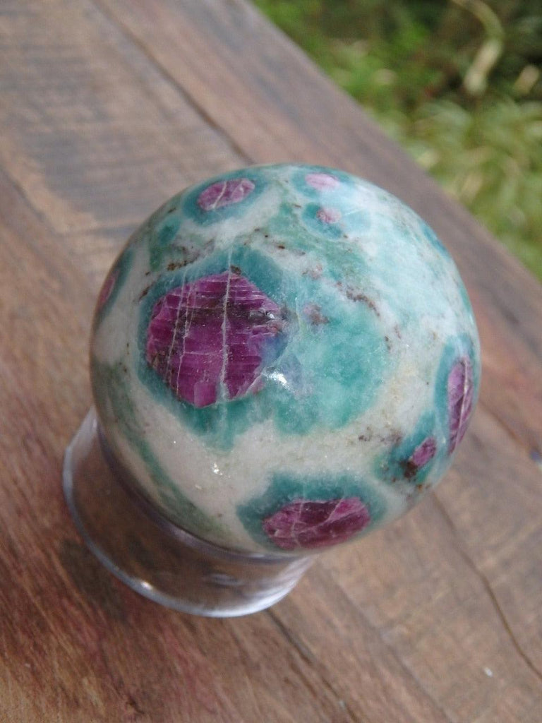 Lush Raspberry Red Ruby Fuschite Sphere Carving - Earth Family Crystals